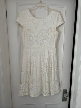 Cream Lace-Overlay Mini Dress